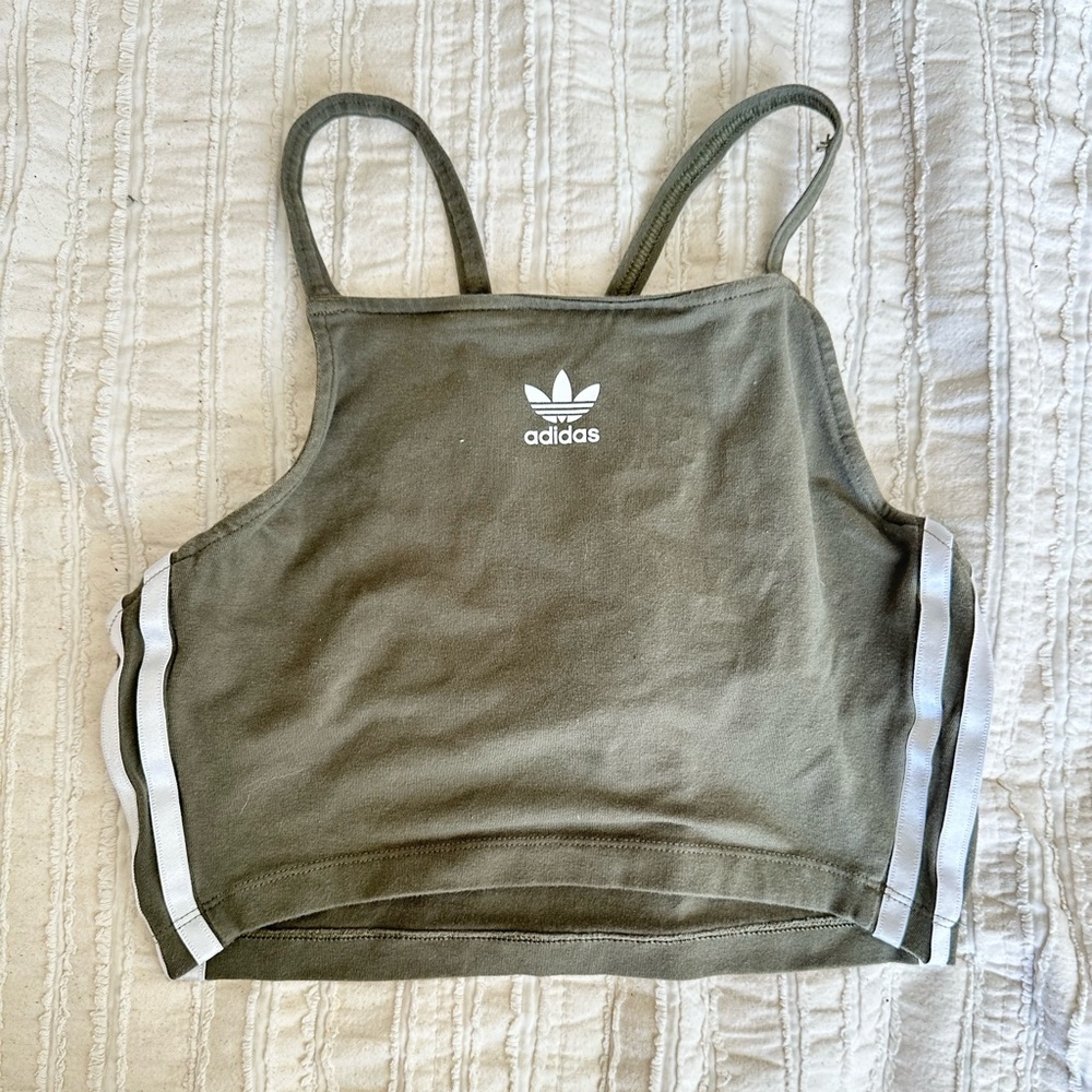 adidas 3 striped green crop top